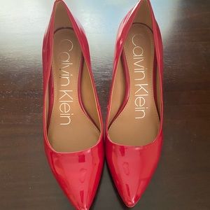 Calvin Klein red patent leather 3 inch heels size 6.5